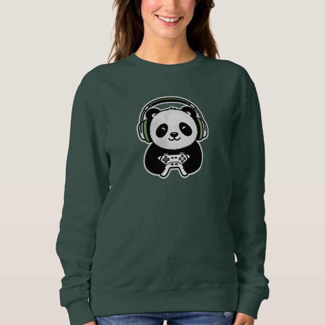 Cute Panda Gamer - Kawaii Gaming Panda with Headse T Shirt (Framsida)
