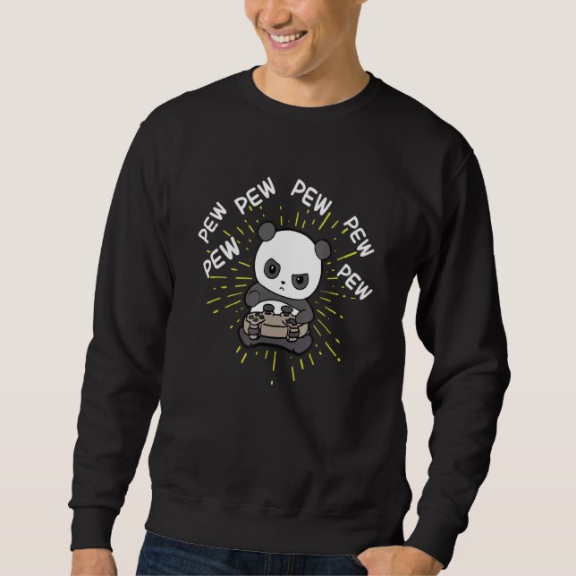 Cute Panda Gamer Pew Pew Boys Gamer Controller Com Lång Ärmad Tröja (Framsida)