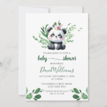 Cute Panda Gender Neutral Greenery Baby Shower