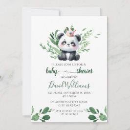 Cute Panda Gender Neutral Greenery Baby Shower Inbjudningar