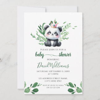 Cute Panda Gender Neutral Greenery Baby Shower Inbjudningar