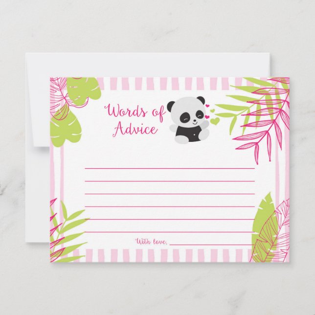 Cute Panda Girl Baby Shower Ord of Advice Cards Inbjudningar (Framsida)