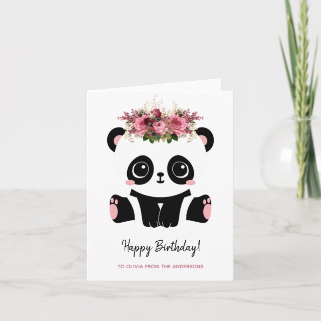 Cute panda Girl Grattis på födelsedagen Kort (Framsida)