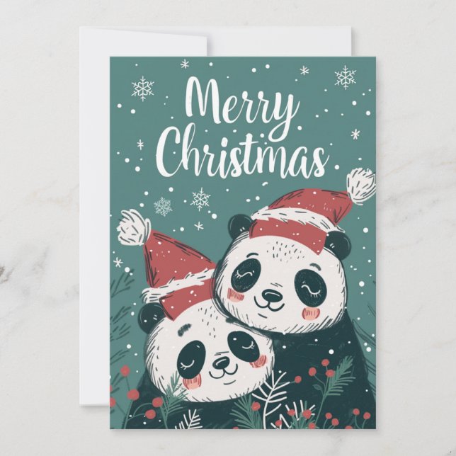 Cute Panda God jul Julkort (Framsida)