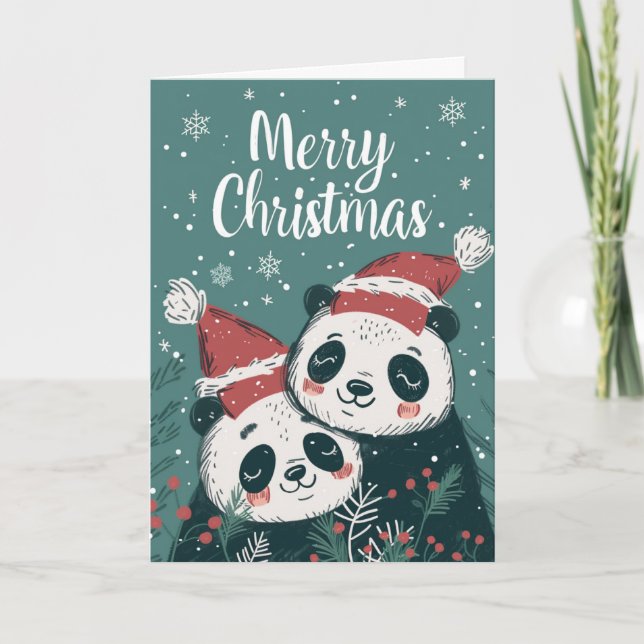 Cute Panda God jul Personlig Helgkort (Framsida)