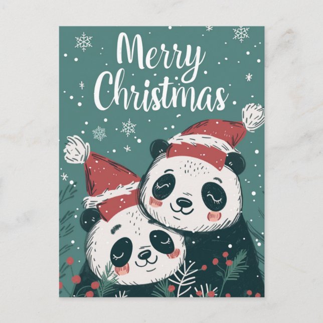 Cute Panda God jul Vykort (Framsida)