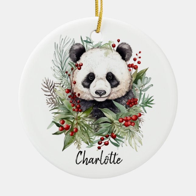 Cute Panda God jul Winter botanicals Julgransprydnad Keramik (Framsidan)