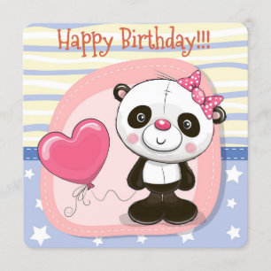 Cute Panda Grattis på födelsedagen-inbjudningskort Inbjudningar