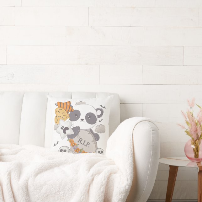 Cute Panda Grave RIP Fladdermus Halloween Kudde (Soffa)