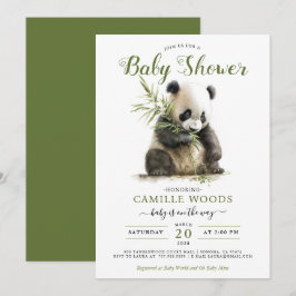 Cute Panda Greenery Baby Shower Gender Neutral Inbjudningar