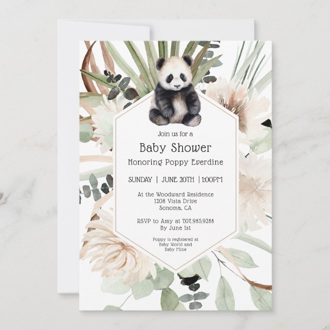 Cute Panda Greenery Baby Shower Gender Neutral Inbjudningar (Framsida)