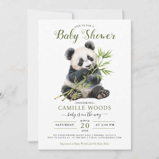 Cute Panda Greenery Baby Shower Gender Neutral Inbjudningar (Framsida)