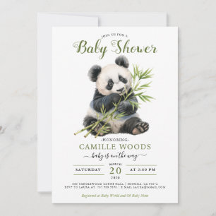 Cute Panda Greenery Baby Shower Gender Neutral Inbjudningar