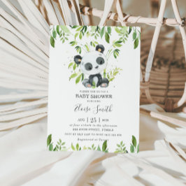 Cute Panda Greenery Baby Shower Gender Neutral Inbjudningar