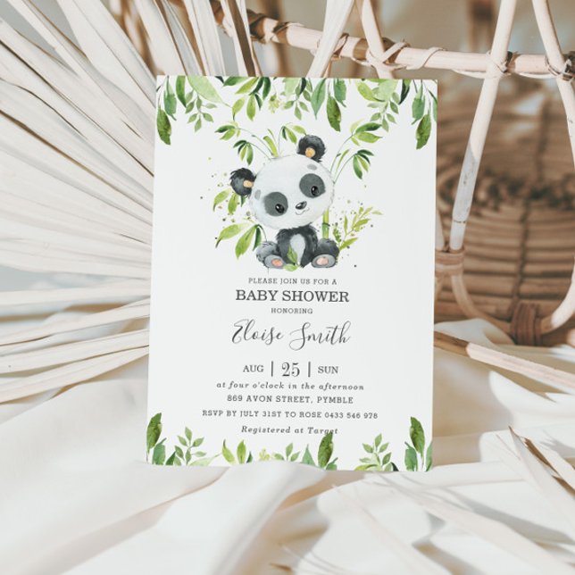 Cute Panda Greenery Baby Shower Gender Neutral Inbjudningar (Skapare uppladdad)