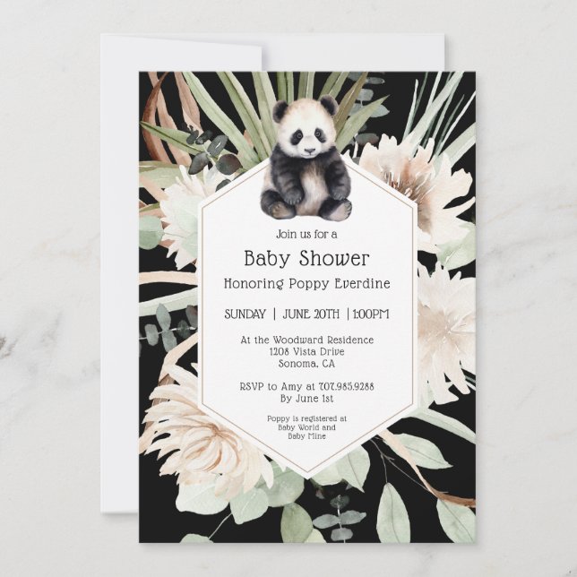 Cute Panda Greenery Baby Shower Gender Neutral Inbjudningar (Framsida)