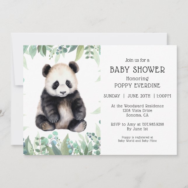 Cute Panda Greenery Baby Shower Gender Neutral Inbjudningar (Framsida)