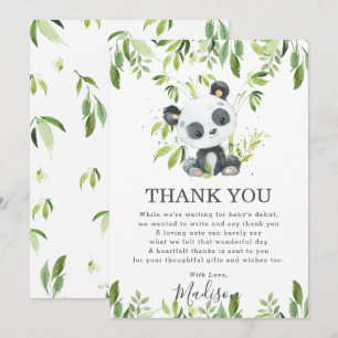 Cute Panda Greenery Baby Shower Gender Neutral Tack Kort