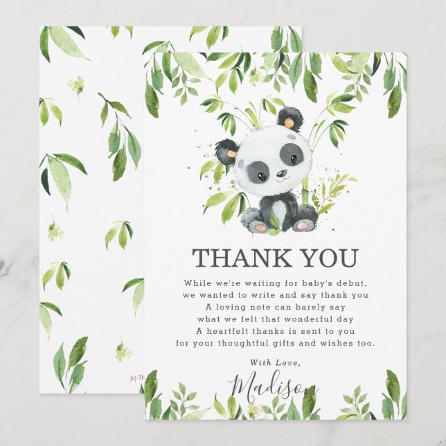 Cute Panda Greenery Baby Shower Gender Neutral Tack Kort (Fram/baksida)
