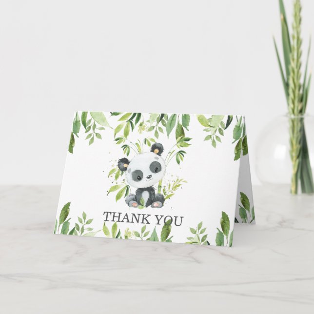 Cute Panda Greenery Baby Shower Gender Neutral Tack Kort (Framsida)