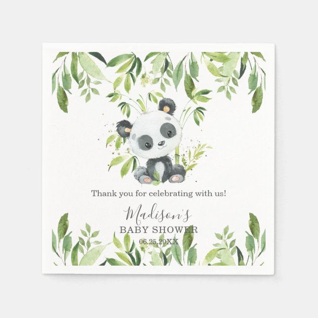 Cute Panda Greenery Bamboo Baby Shower Birthday Pappersservett (Framsidan)