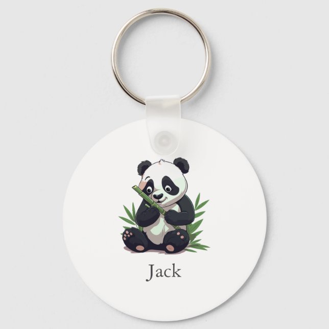 Cute Panda Greenery Bamboo Födelsedagsfest Nyckelring (Framsida)