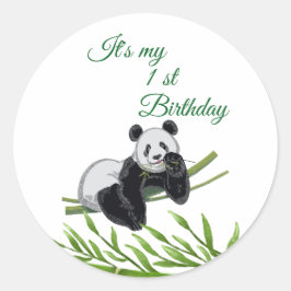 Cute Panda Greenery Bamboo Födelsedagsfest Runt Klistermärke