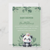 Cute Panda Greenery Foliage Grönt Baby Shower