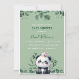 Cute Panda Greenery Foliage Grönt Baby Shower Inbjudningar
