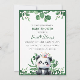 Cute Panda Greenery Foliage Neutralt Baby Shower Inbjudningar