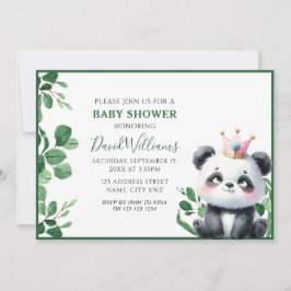 Cute Panda Greenery Gender Neutral Baby Shower Inbjudningar