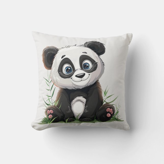 Cute Panda Grönt Bamboo Analize this Cute Pand Kudde (Framsida)