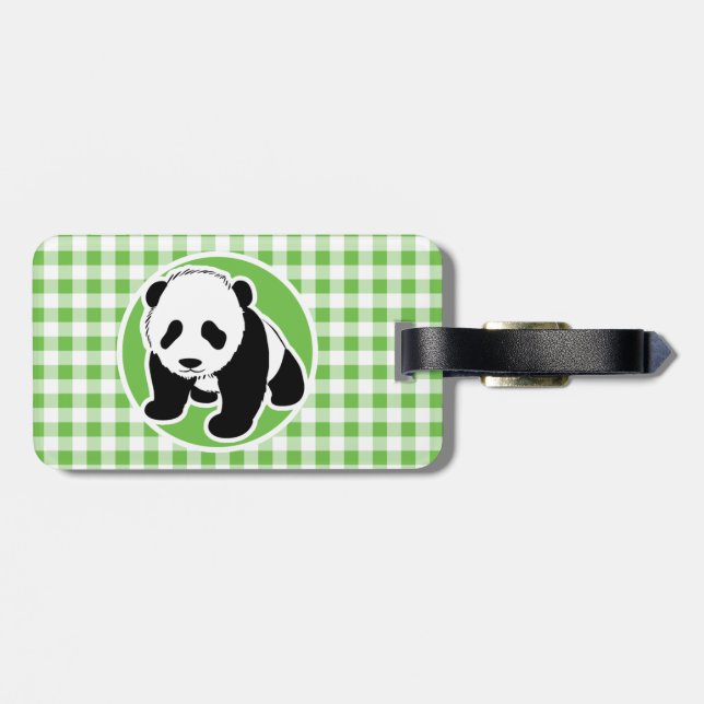 Cute Panda, Grönt Gingham Bagagebricka (Baksida Vågrät)