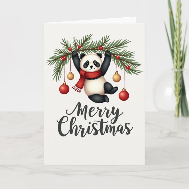 Cute Panda Hanging från Julgran Gren Card Kort (Framsida)