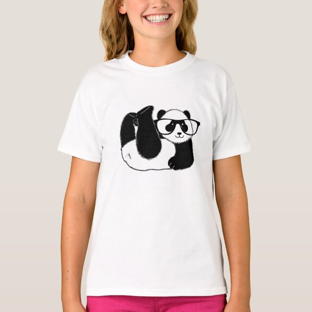 Cute Panda har glasögon Tee Shirt (Framsida)