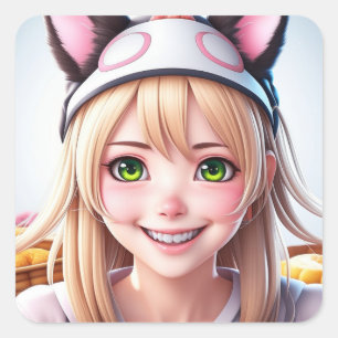 Cute Panda Hårig Anime Girl Fyrkantigt Klistermärke