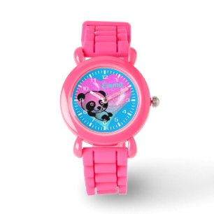 Cute Panda Heart Rosa Glitter Bracelet Girls Armbandsur