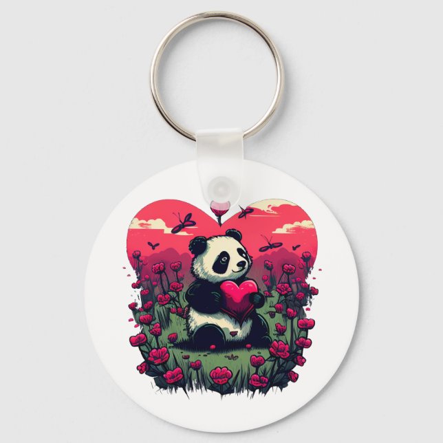 Cute Panda Holding Heart - Alla hjärtans dag-gåva Nyckelring (Framsida)