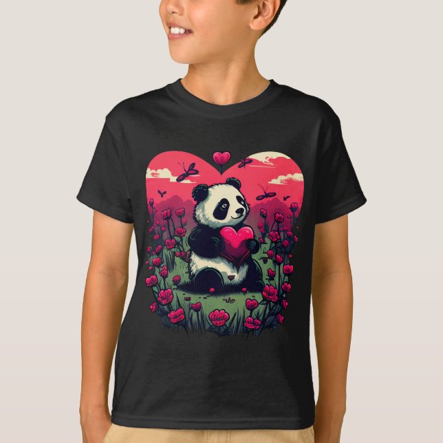 Cute Panda Holding Heart - Alla hjärtans dag-gåva T Shirt (Framsida)