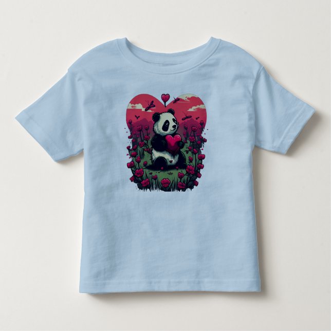 Cute Panda Holding Heart - Alla hjärtans dag-gåva T Shirt (Framsida)