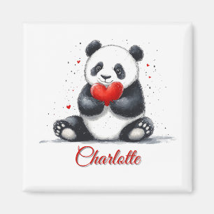 Cute Panda Holding Heart med Anpassade Namn Magnet