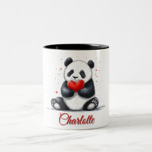 Cute Panda Holding Heart med Anpassade Namn Två-Tonad Mugg