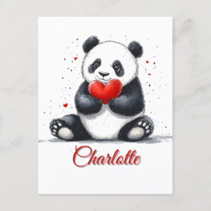 Cute Panda Holding Heart med Anpassade Namn Vykort