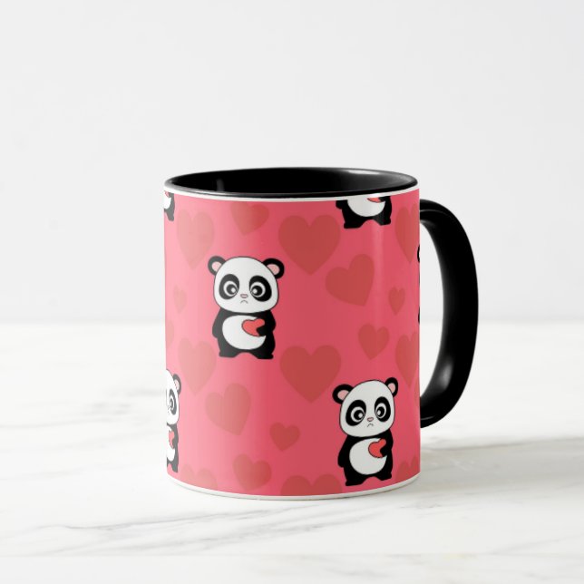 Cute Panda Holding Heart Pattern| Kawaii Valentine Mugg (Framsida höger)