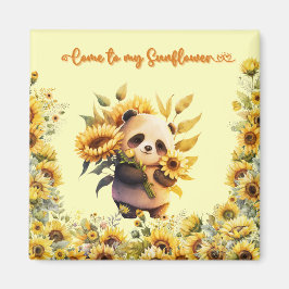Cute Panda Holding Sunblommor | Kvadratisk magnet