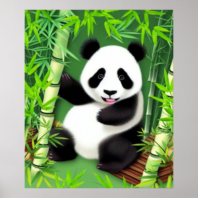Cute Panda i en bamboskog Poster (Framsidan)