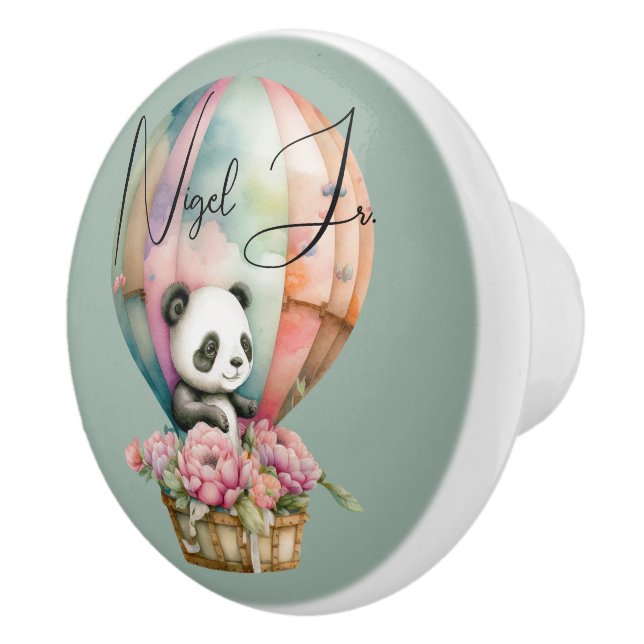 Cute panda i en luftballong steelblu bg anpassning knopp (Höger)