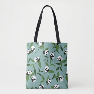 Cute Panda i Grönt Garden Mönster Tygkasse