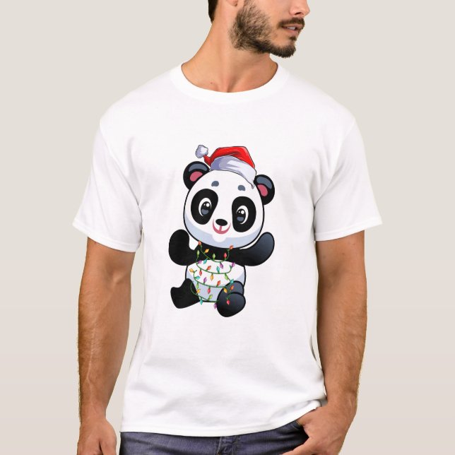 Cute Panda i julkli ljus Manar T-Shirt (Framsida)
