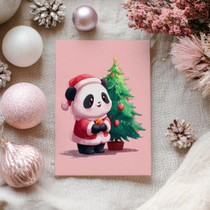 Cute Panda i Santa Costume Watercolor jul Vykort